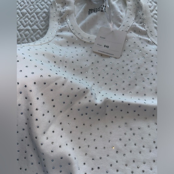 Davi & Dani White Rhinestone Ribbed Tank Size M/L - Picture 6 of 8
